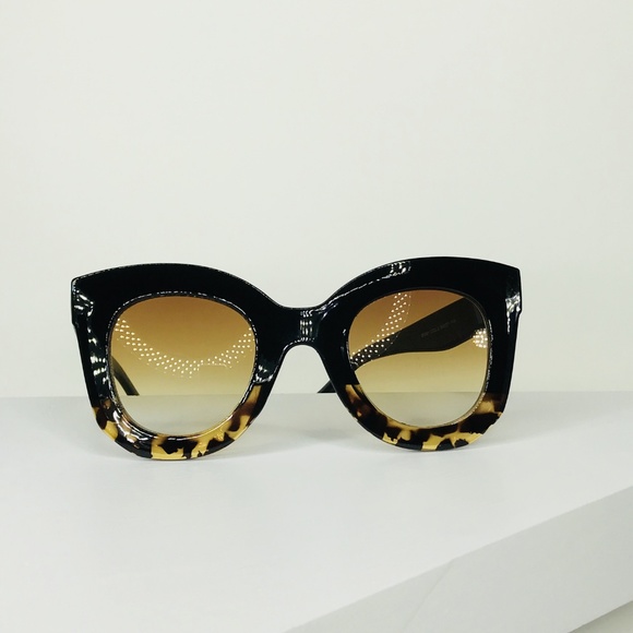 Square Cat Eye Sunglasses Blk/Torti - Picture 5 of 8